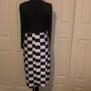 Black and white checkered print dress